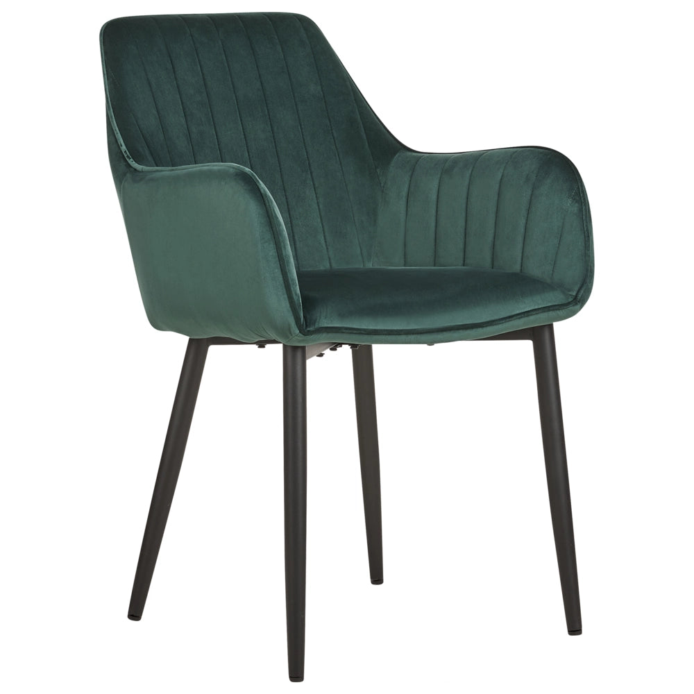 Set di 2 sedie da pranzo Braccioli in velluto verde scuro Gambe in metallo Nero Retro Glam