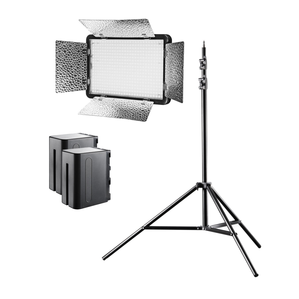 walimex pro LED Versalight 500 Daylight Set - composto da lampada a pannello, treppiede per lampada fino a 260 cm e 2 batterie ricaricabili