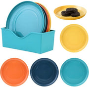 Set di piatti in plastica 12 pezzi, 4 colori: piatti per dessert, piatti da dessert, piatti per colazione, piatti per pranzo con cassetta di contenimento (rotonda)