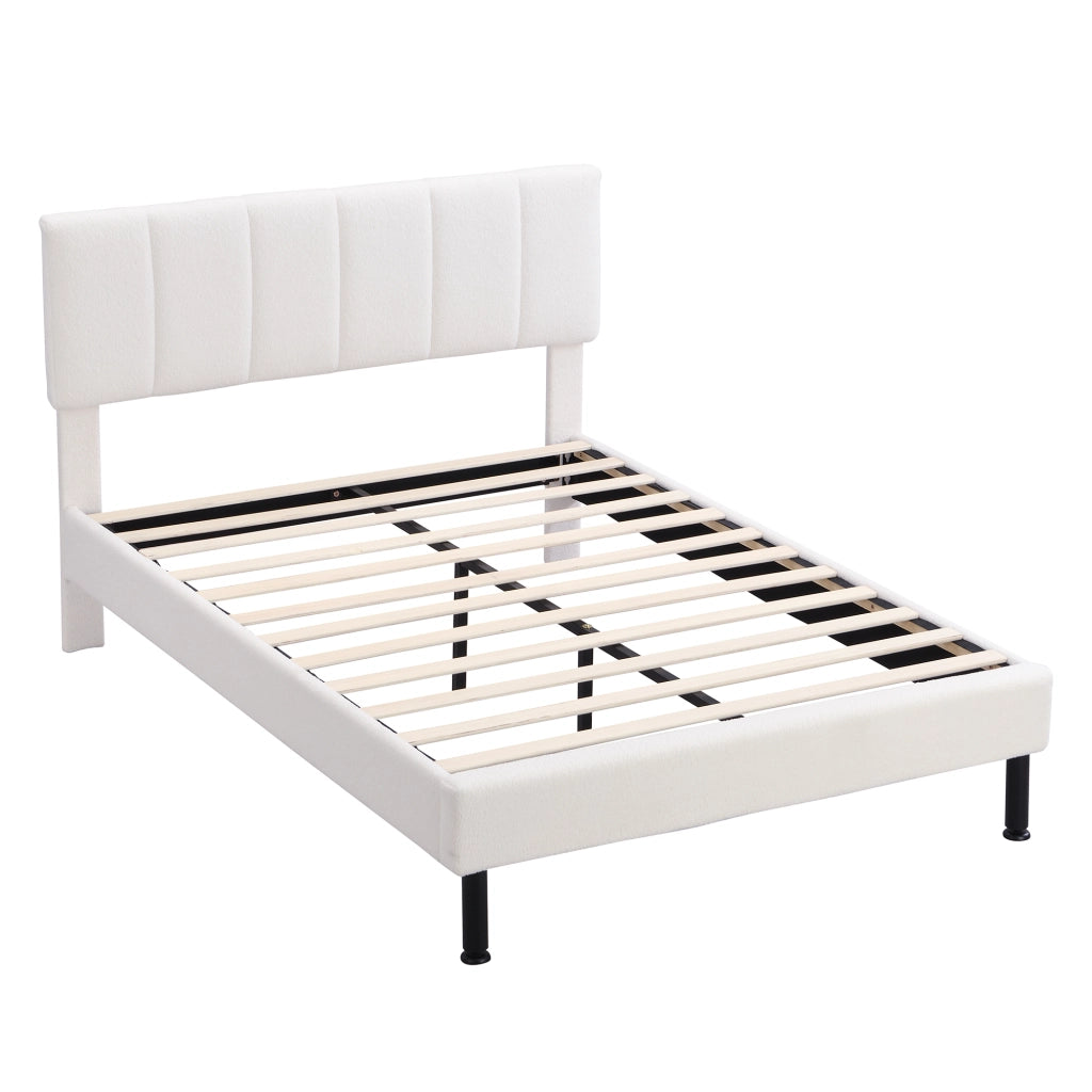 Letto Matrimoniale 140x190 cm; in Sherpa; con Rete a Doghe; Piedini in Ferro; Beige