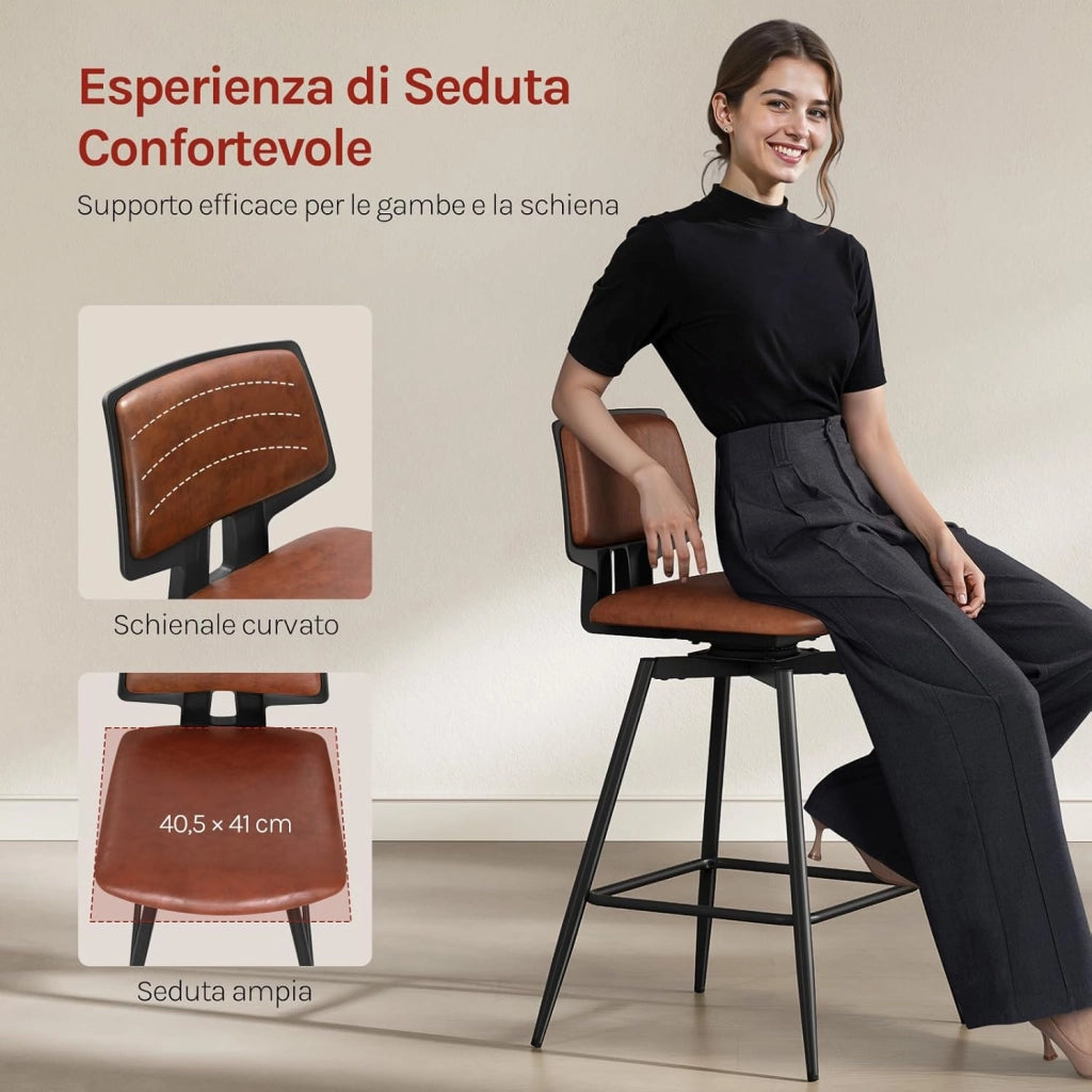 Sgabelli Cucina Set di 2, Sgabelli Bar Girevoli a 360°, con Schienale e Poggiapiedi, in Velluto di Latte, per Cucina, Bar, Soggiorno, Grigio Scuro