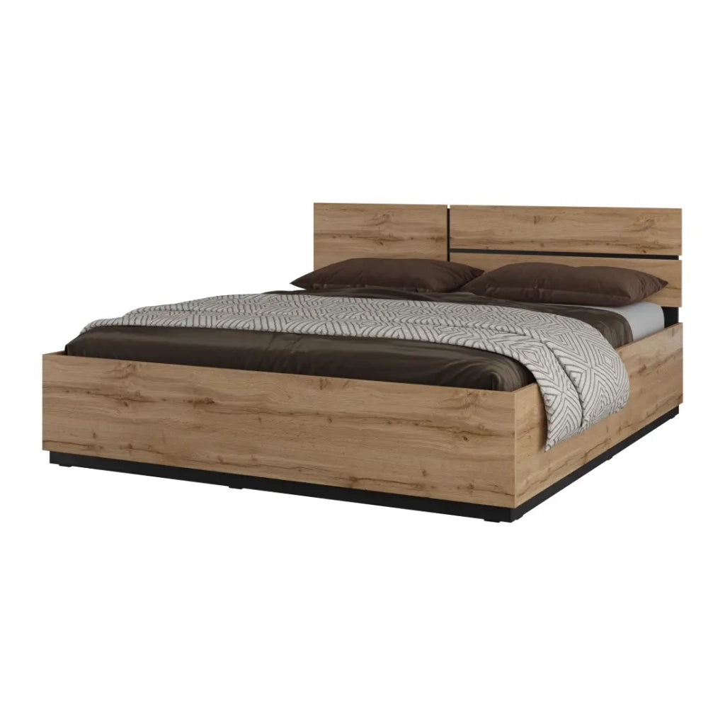 Letto contenitore HAVANA 180x200 cm - Rovere e nero – Letto matrimoniale moderno con storage integrato