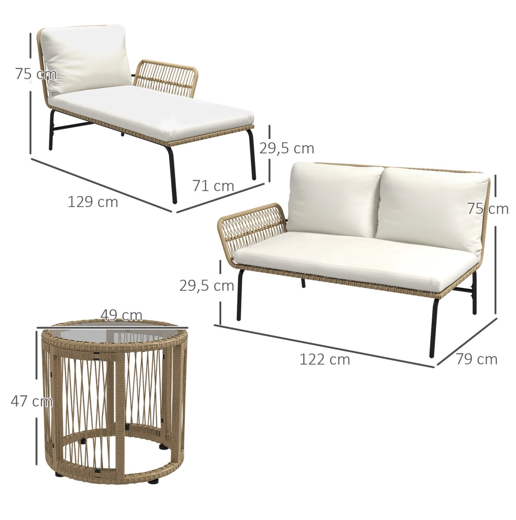 Set da giardino 3 pezzi in rattan PE con lettino prendisole