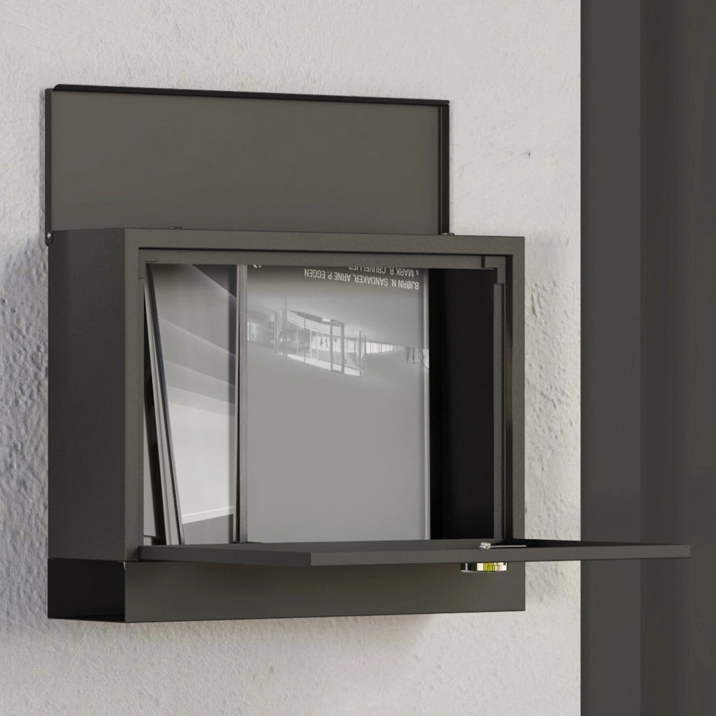 Cassetta postale da esterno in metallo nero con 3 finestre, chiudibile, 36,5 x 11,5 x 29 cm