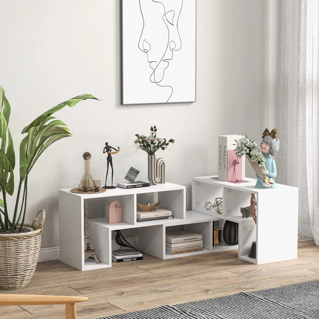 Mobile TV con Ripiani Aperti, Supporto per TV Moderno Fino a 65 Pollici, Ideale per Soggiorno,Camera, 2 Colori,134-180x30x43 cm (Bianco)