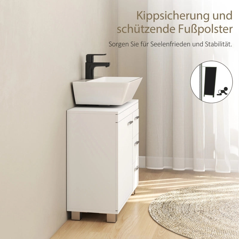Mobile sottolavabo bianco in MDF, 2 ripiani e 3 cassetti