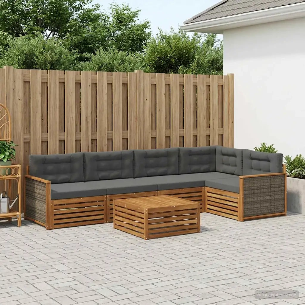 Set di divani da esterno con cuscino 6 pcs Naturale e Antracite