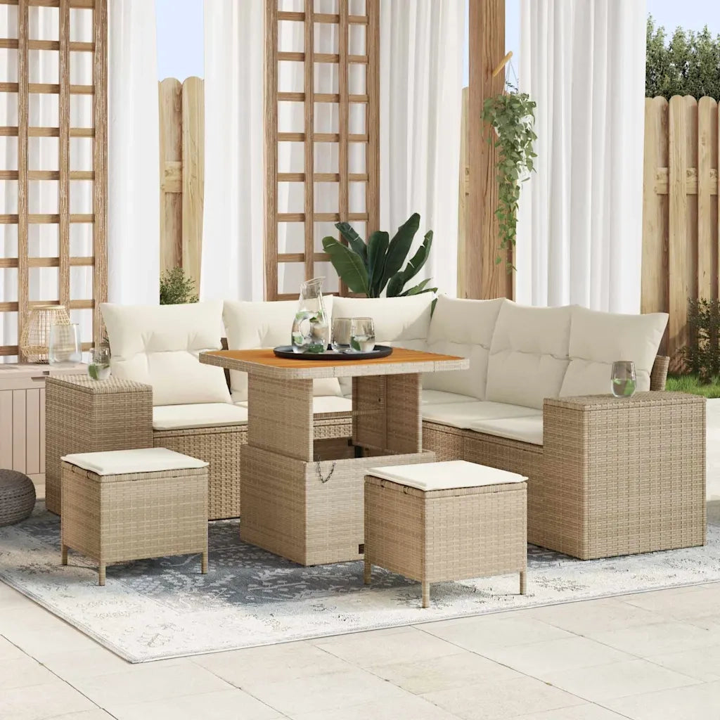 Set Divano da Giardino con cuscino 8 pcs Beige e Crema