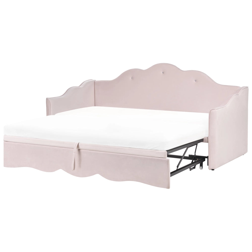 Letto singolo con secondo letto a scomparsa velluto rosa chiaro 90 x 180/200 cm camera da letto cameretta