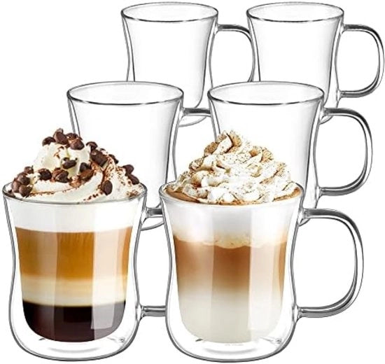 6x350 ml bicchieri a doppia parete per cappuccino, latte, macchiato - vetro borosilicato, lavastoviglie, adatto per bevande calde e fredde