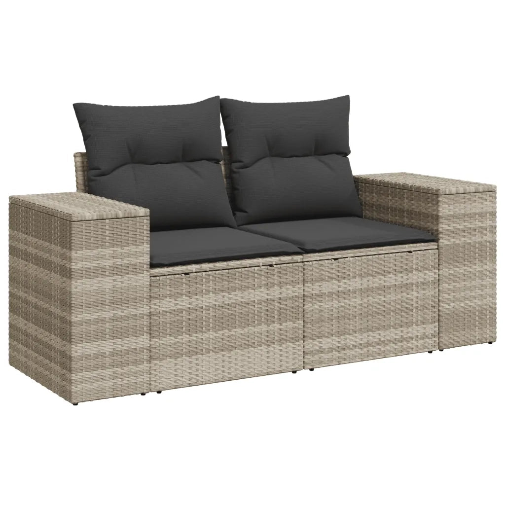 Set Divano da Giardino 9pz con Cuscini Grigio Chiaro Polyrattan