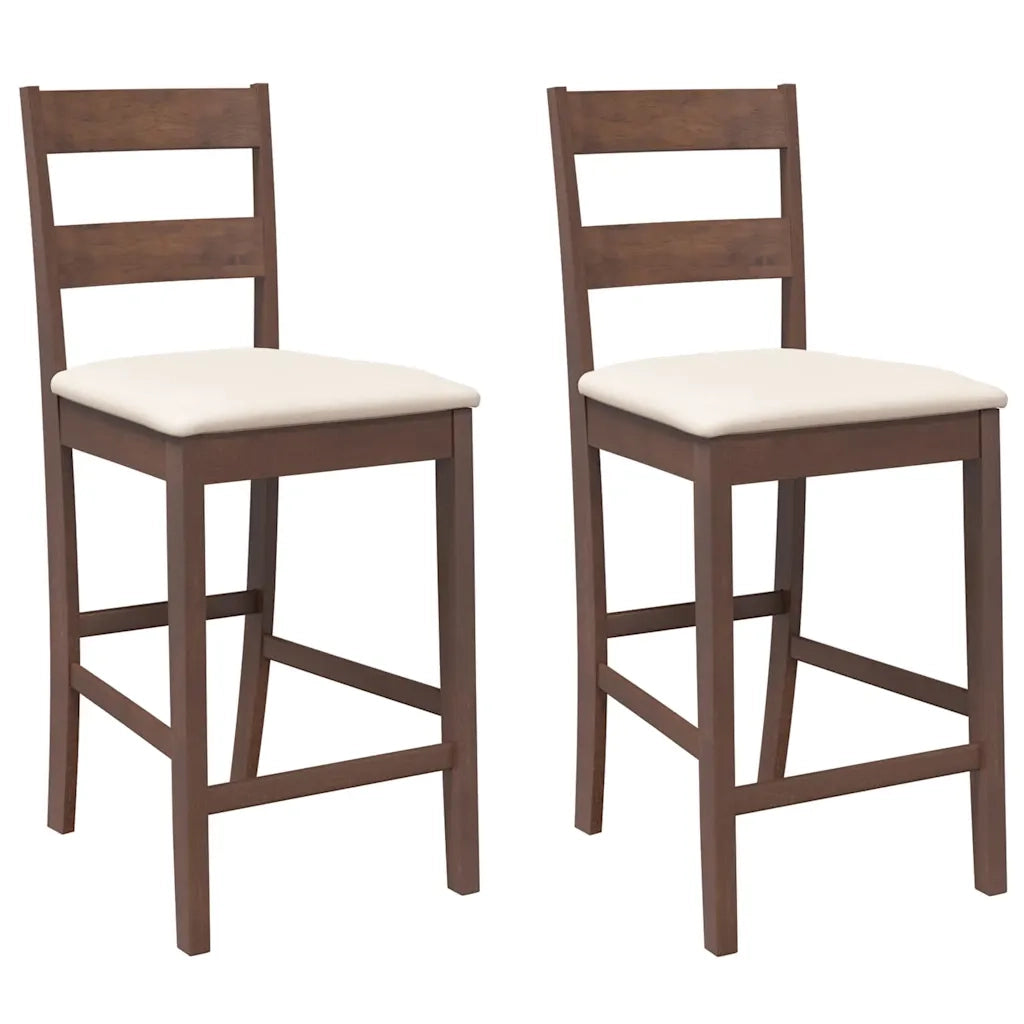 Sgabelli da Bar con Cuscini 2pz Marrone Legno Massello di Hevea 4102555