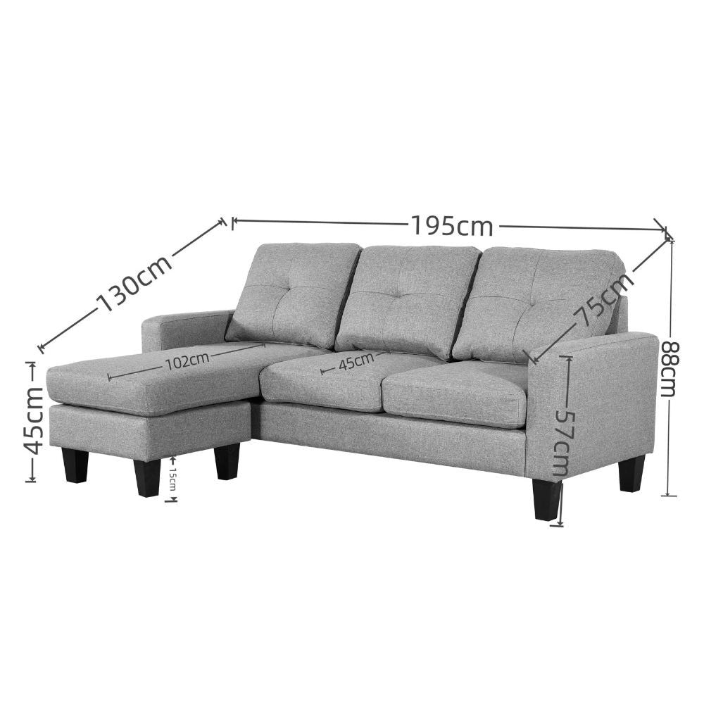 Divano 3 posti Giulivo blu con pouf e chaise longue componibile 195x130x88H