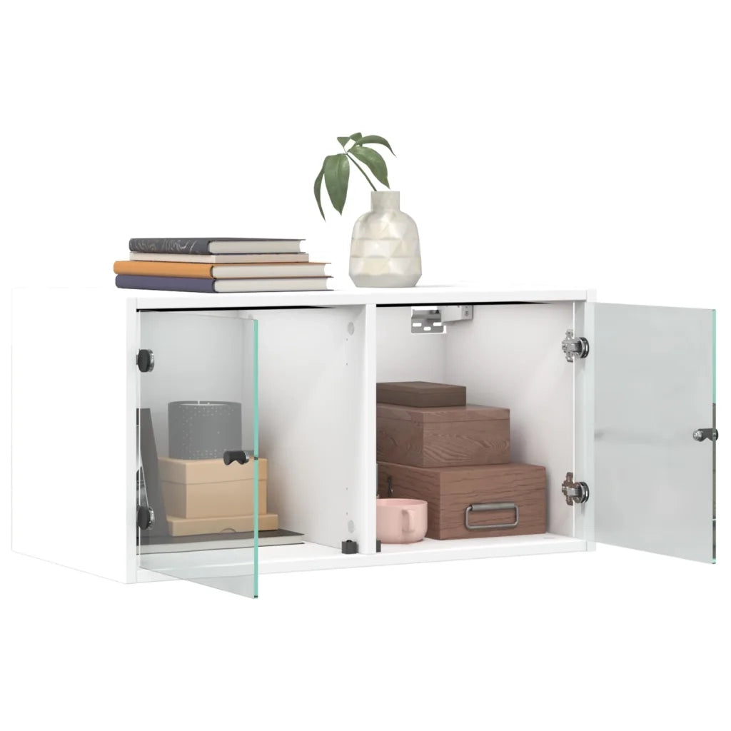 Armadietto a Muro | Mobili a Muro con Ante in Vetro 2 pz Bianco 68,5x37x35 cm