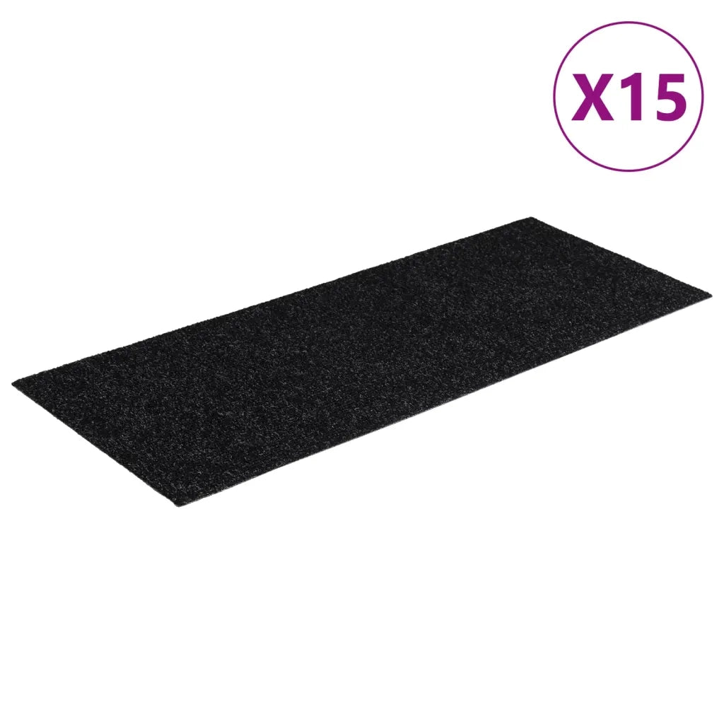 Tappetini per scale autoadesivi 15 pz 60x25 cm neri rettangolari 326914