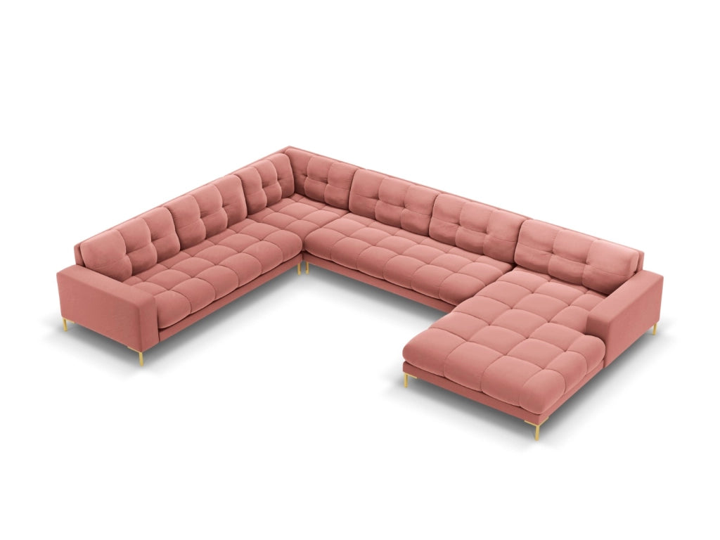 Cosmopolitan Design - Divano panoramico sinistro "Bali" 7 posti in velluto rosa 