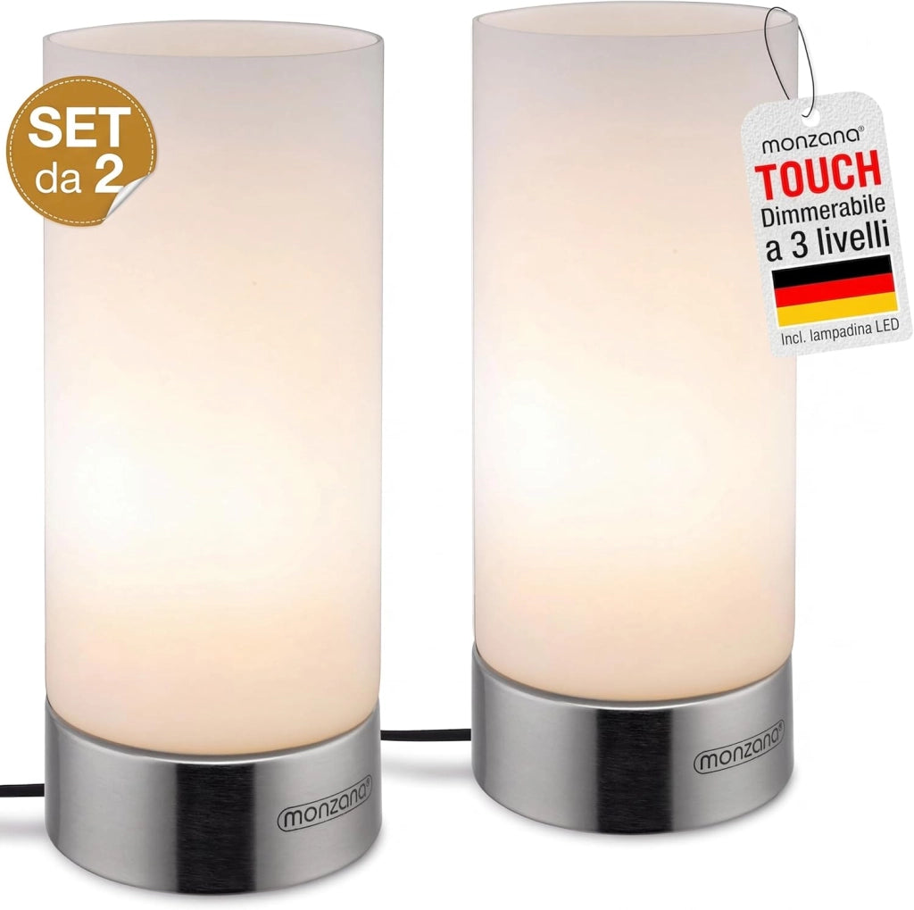 2x Lampade Comodino Touch Incl. Lampadine LED Dimmerabile E14 Luce Notturna Lettura Soggiorno Scrivania