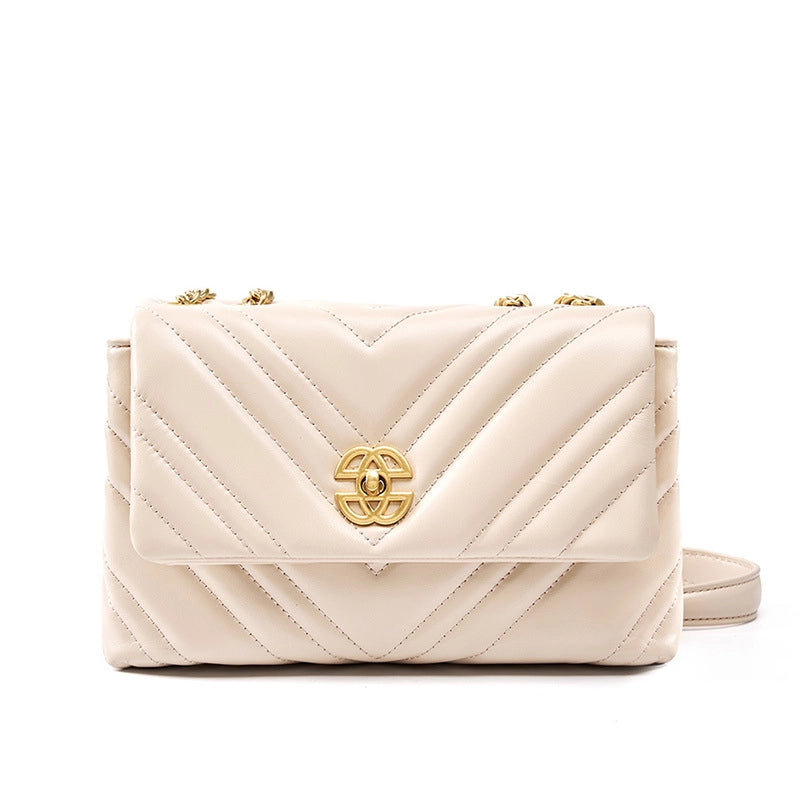 Borsa quadrata da donna in vera pelle con catena, bianca
