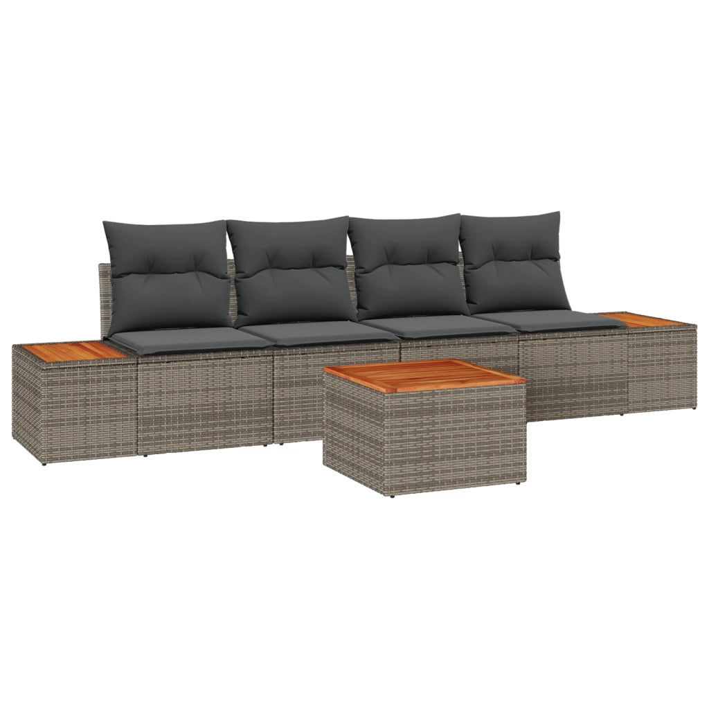 Set Divano Giardino a 5 Pezzi con Cuscini Grigio Rattan Sintetico