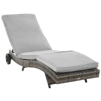 Lettino da Giardino in Polyrattan con Cuscino Schienale Regolabile in 5 Posizioni Lettino da Giardino in Rattan Mobili da Giardino Forma a S in Metallo Grigio 207 x 70 x 70 cm