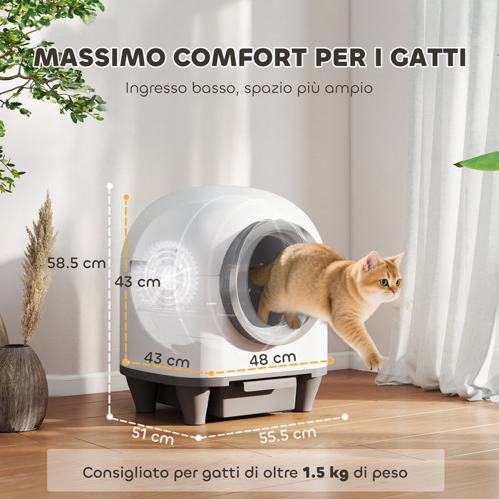 Lettiera Autopulente per Gatti 1-5 kg 55,5x51x58,5 cm Wifi e Funzioni Avanzate con App in PP Bianco e Grigio