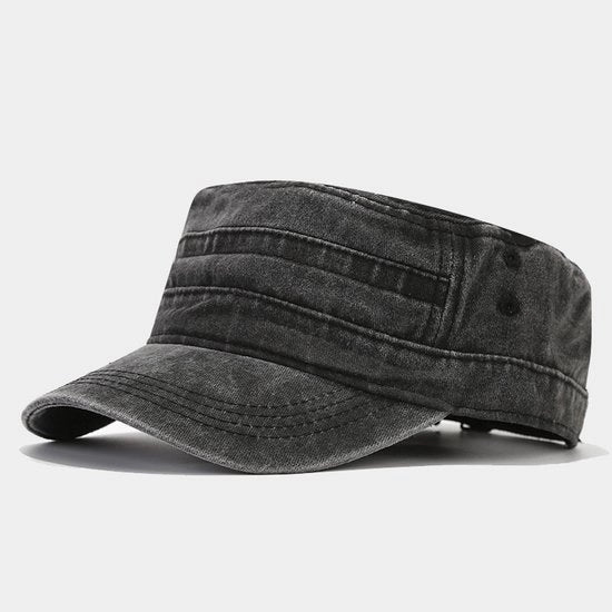 Cappello militare unisex per cadetti - cappello in cotone piazzato - pet baseballe - lavato - nero