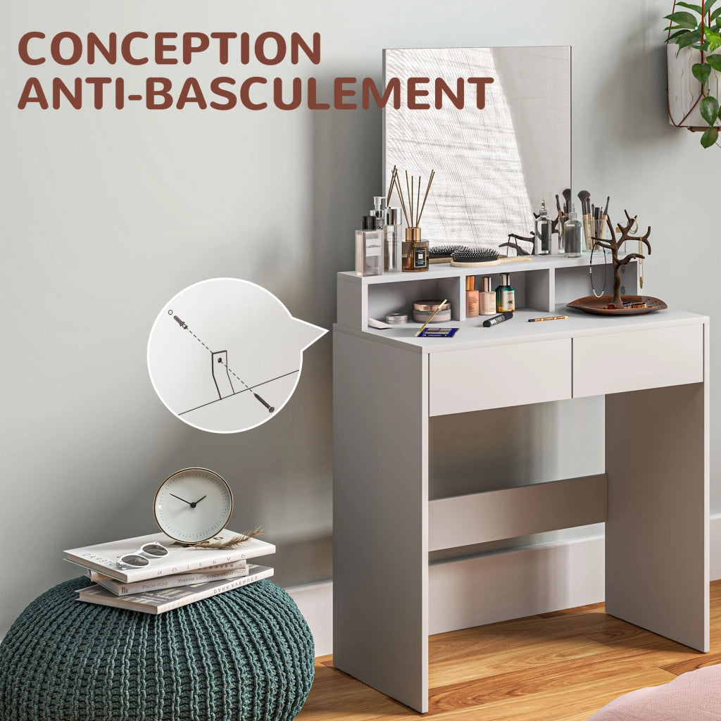 Tavolo trucco con specchio e 2 cassetti ¨C zephmum ¨C bianco 75x38x135