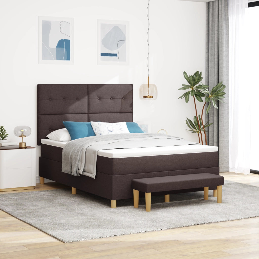 Letto a Flottante con Materasso e Panchina Marrone Scuro 140x190 cm Tessuto