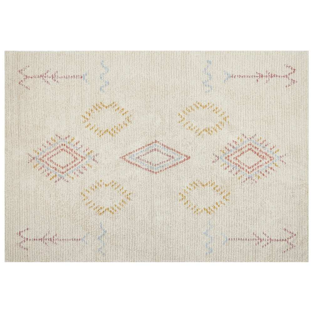 Tappeto in cotone beige 160 x 230 cm rettangolare motivo geometrico soggiorno camera da letto