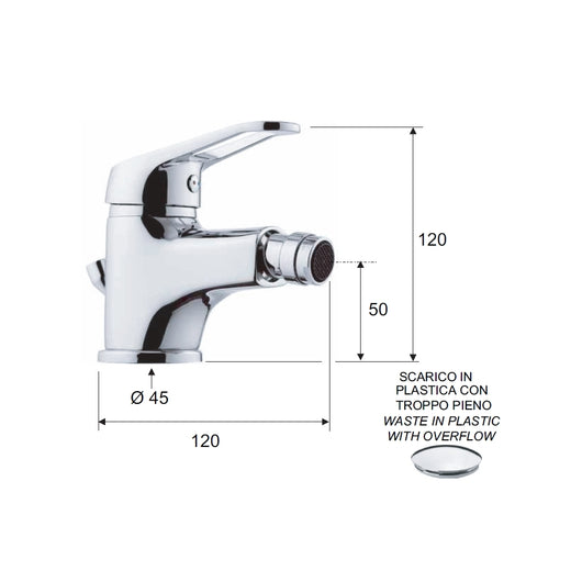 Rubinetto bidet con aeratore direzionabile e scarico in plastica - serie remix