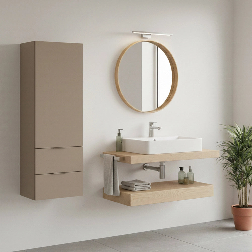 Colonna bagno sospesa 110 cm tortora opaco con anta e cassetti Matisse