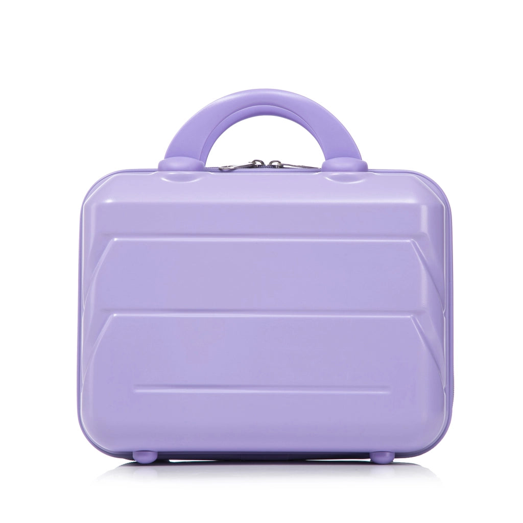 Set di valigie rigide in ABS con trolley a 4 ruote doppie, manico telescopico e borsa cosmetica blu e viola
