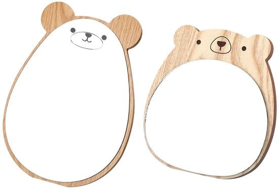 Specchio da Tavolo con Cornice in Legno - Set da 2 - Specchio per Bambini - Specchio per Trucco - Specchio per Gatti - 20,5 x 15 cm / 14,5 x 13,5 cm