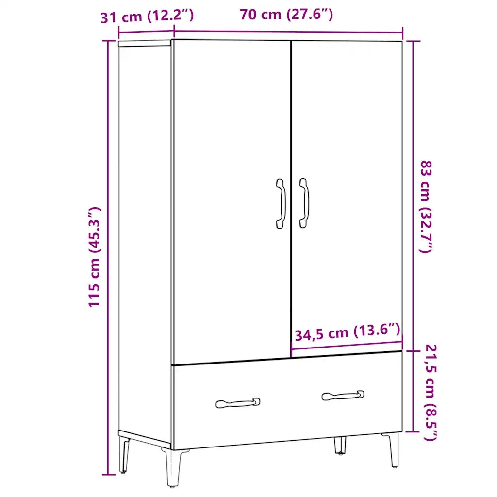 Credenza Rovere Artigianale 70x31x115 cm in Legno Multistrato 856925