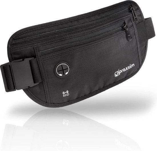 Tas per la strada, resistente al furto, con protezione RFID, tas aggiuntivo per la strada sotto l'abito, tas per la strada, cintura di denaro per signore e signora, nera, tas per la strada per signori e signore