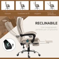 Sedia da Ufficio Massaggiante e Riscaldante con Poggiapiedi, in Microfibra, 62x70x113-120 cm, Crema