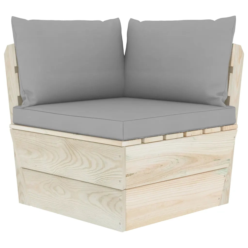 Divano Angolare da Giardino su Pallet e Cuscini Legno di Abete