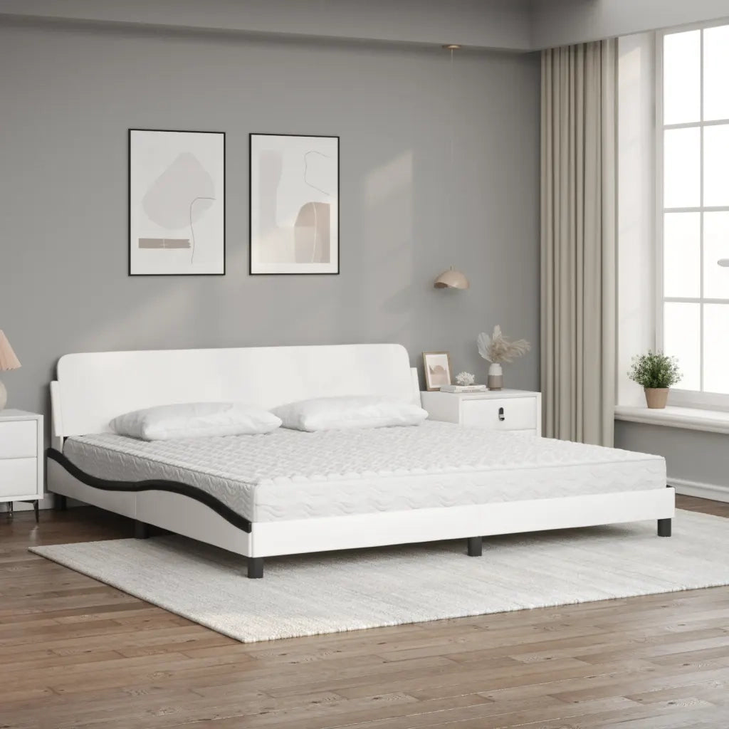 Letto con Materasso Dover Bianco e Nero 200x200cm in Similpelle 3208483