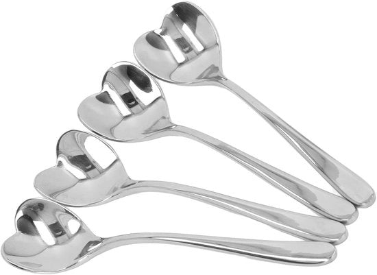 Cucchiaio per Caffè 4-delig - Acciaio Inossidabile - Maniglia Ergonomica - Forma a Cuore - Adatto per Tè/Caffè - Comodo da Utilizzare - Cucchiaio per Tè