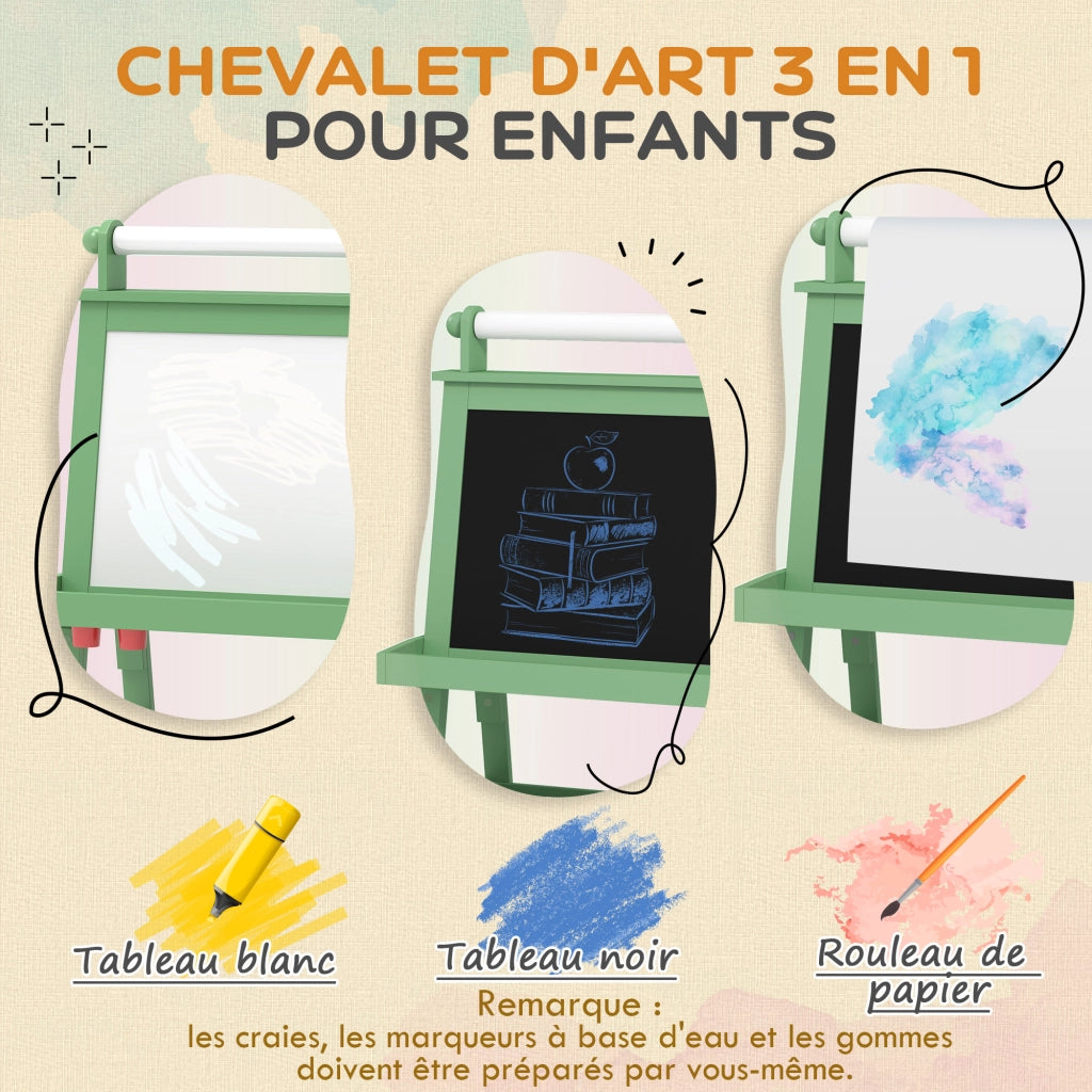 Tavolo da disegno bambini con rullo carta, lavagna bianca e gessetti ¨C zephmum ¨C verde