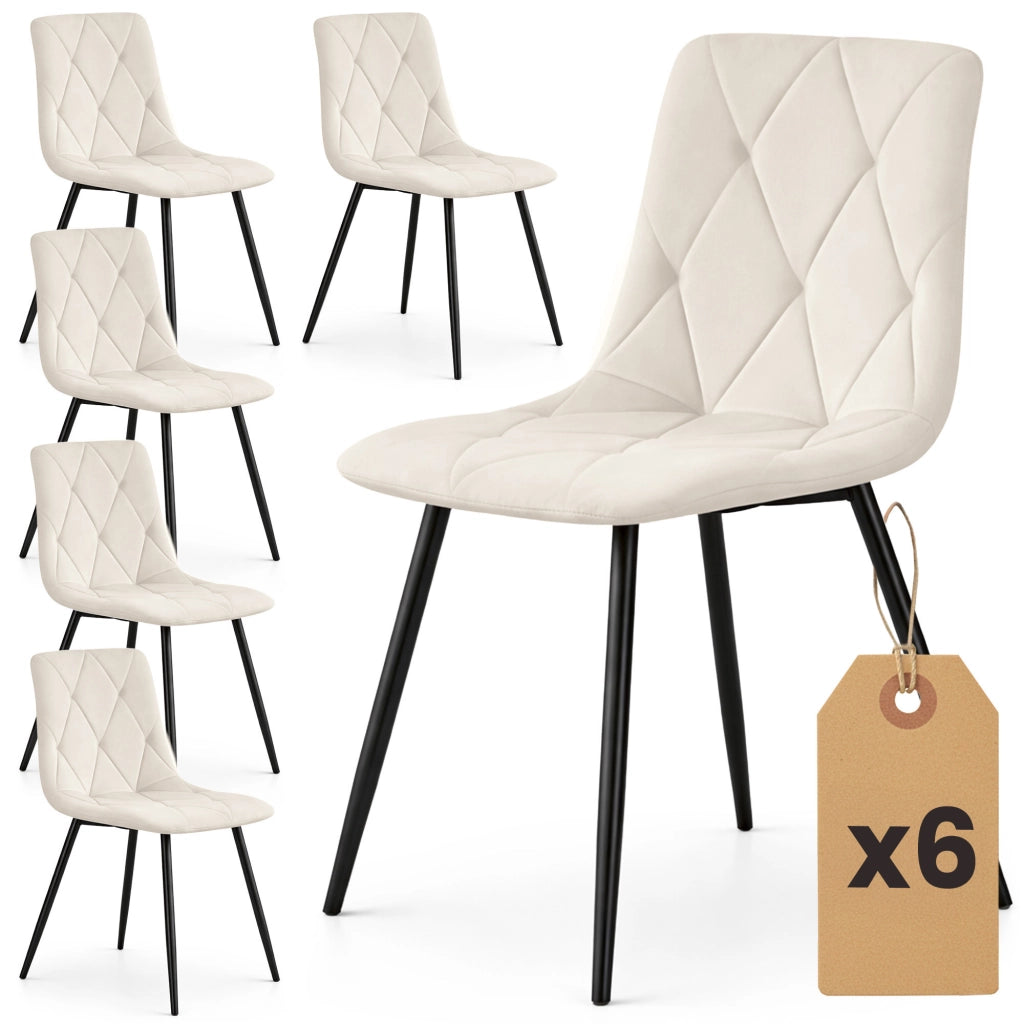 Set di 6 Sedie in velluto trapuntate MILO Beige gambe nere