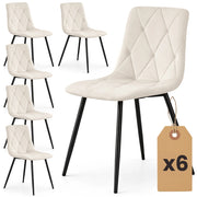Set di 6 Sedie in velluto trapuntate MILO Beige gambe nere