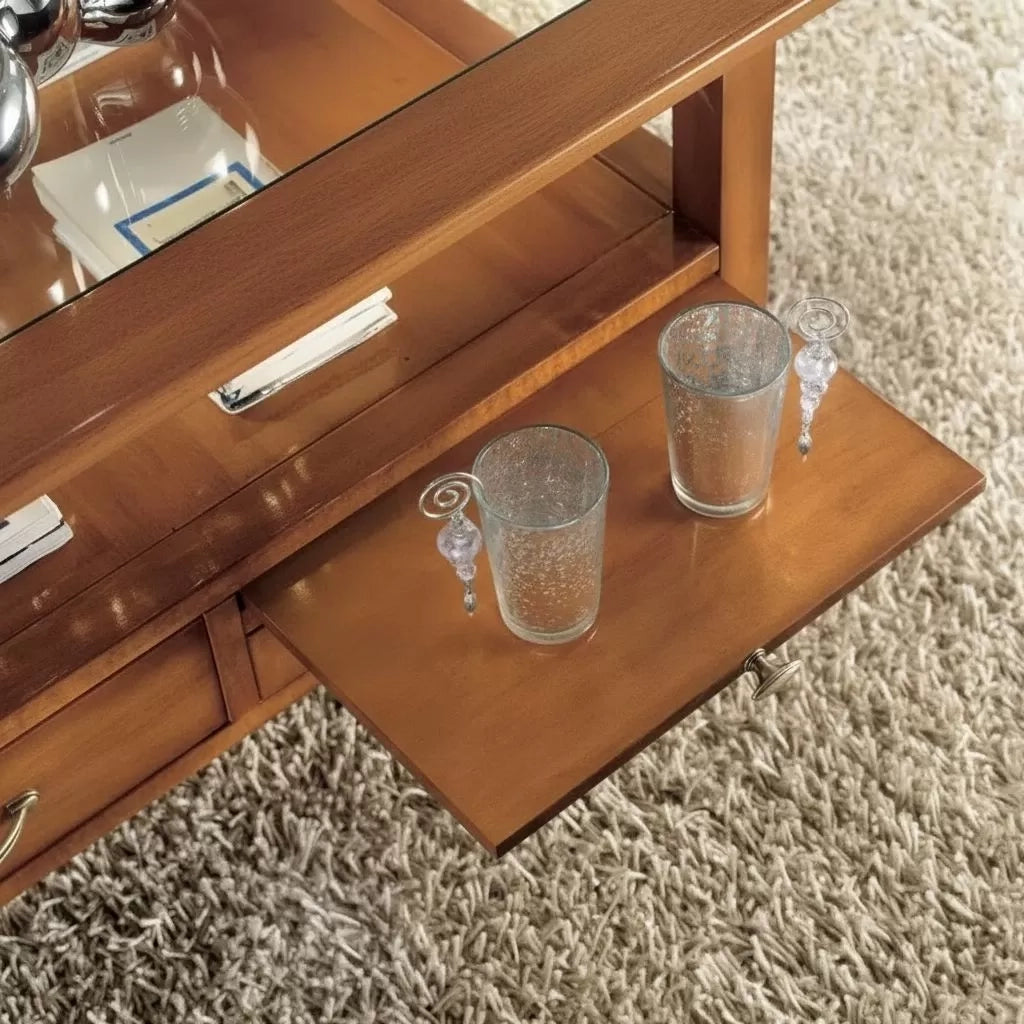 Tavolino quadrato classico 2 cassetti 2 tiretti legno noce bassano 90x90x48 - Mobili 2G