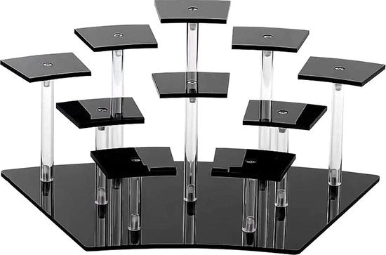 Display stand multilivello in acrilato nero per profumi e piccoli accessori - stand con contenitore per cupcake