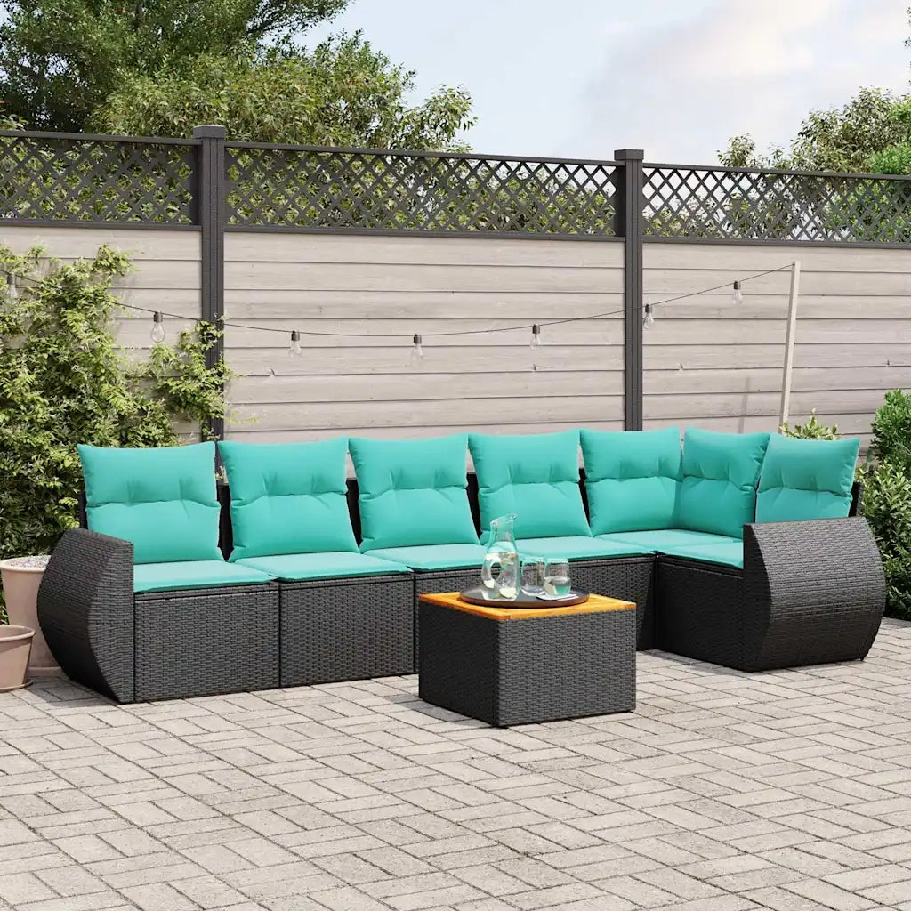 Set Divani da Giardino 7 pz con Cuscini Nero in Polyrattan 3225014