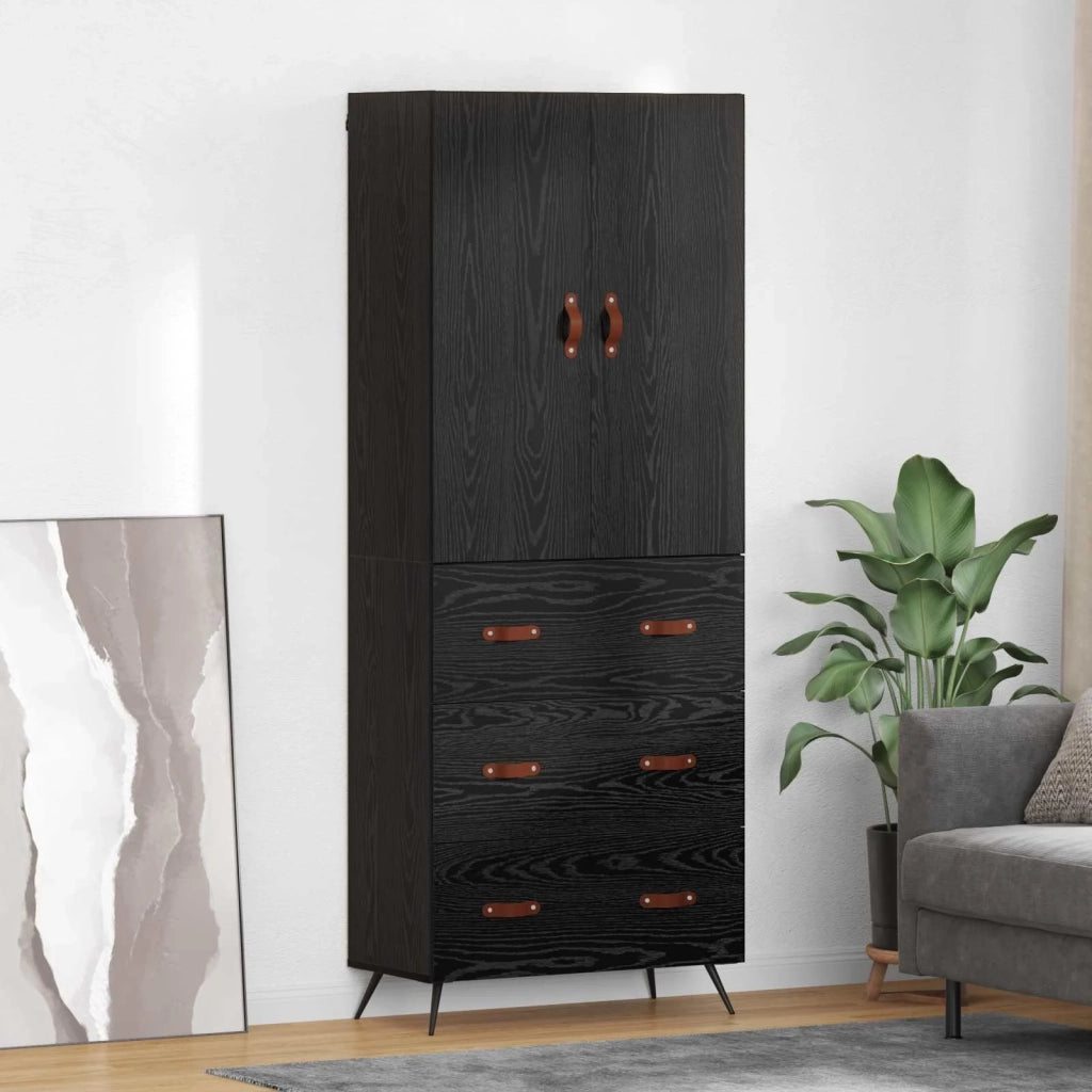 Credenza | Madia | Buffet da pranzo | Armadio da pranzo Rovere Nero 69,5 x 34 x 180 cm Legno multistrato