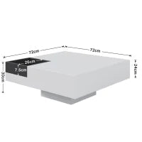 Tavolino da caffè lucido, tavolino con scatola portaoggetti rimovibile ed effetto luce LED, 72×72×30 cm, Bianco