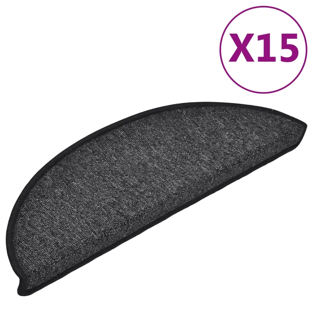 Tappetini per scale 15 pz 56x17x3 cm Antracite Semicircolari 133876