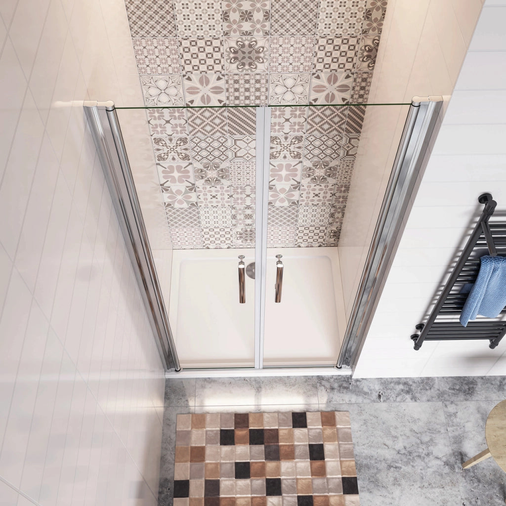 85x195cm Porta Doccia Per Nicchia Doppie Ante Battenti Saloon In Vetro 6mm Temperato Trasparente Anticalcare
