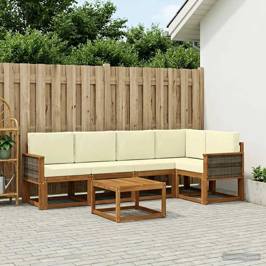 Set di divani da esterno con cuscino 6 pcs Naturale e Crema